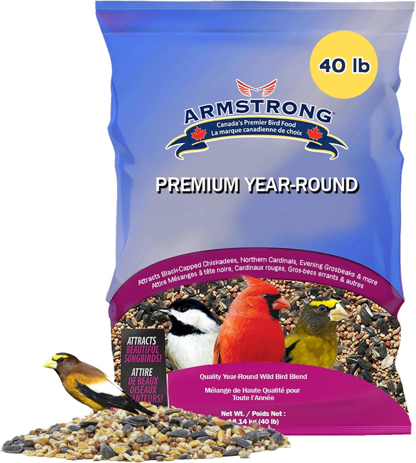 Armstrong Wild Bird Food Premium Year-Round Blend, 40 Pounds - with Cut Corn, Red Milo, White Millet & Black Oil Sunflower Seeds - Backyard Bird Feeding