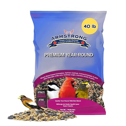 Armstrong Wild Bird Food Premium Year-Round Blend, 40 Pounds - with Cut Corn, Red Milo, White Millet & Black Oil Sunflower Seeds - Backyard Bird Feeding