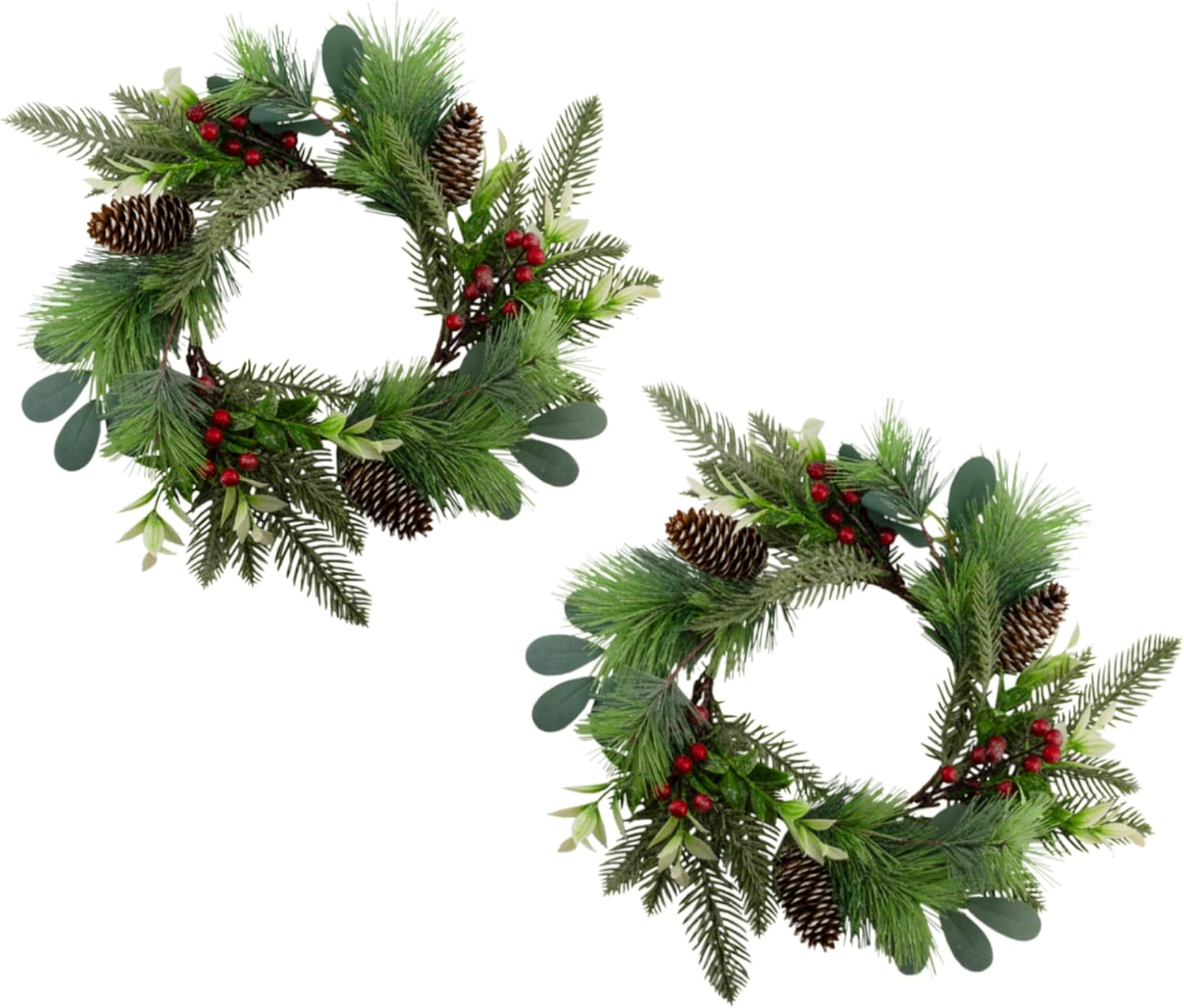AuldHome Design Christmas Greenery Candle Wreaths (2-Pack, Evergreen); Holiday Winter and Wedding Decor Candle Rings