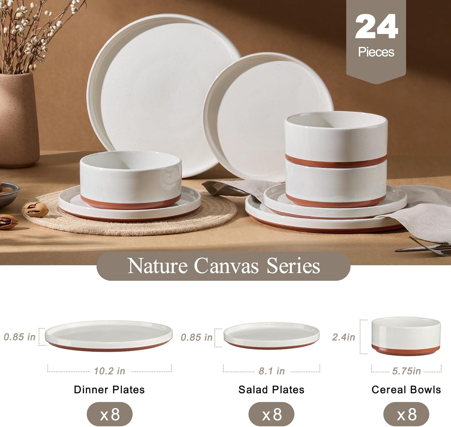 LIANYU 24 Pieces Porcelain Dinnerware Sets, Premium Plates and Bowls Set, High-Fired Ceramic Dishes Set for 8, Chip & Scratch Resistant, Microwave Dishwasher Safe, White