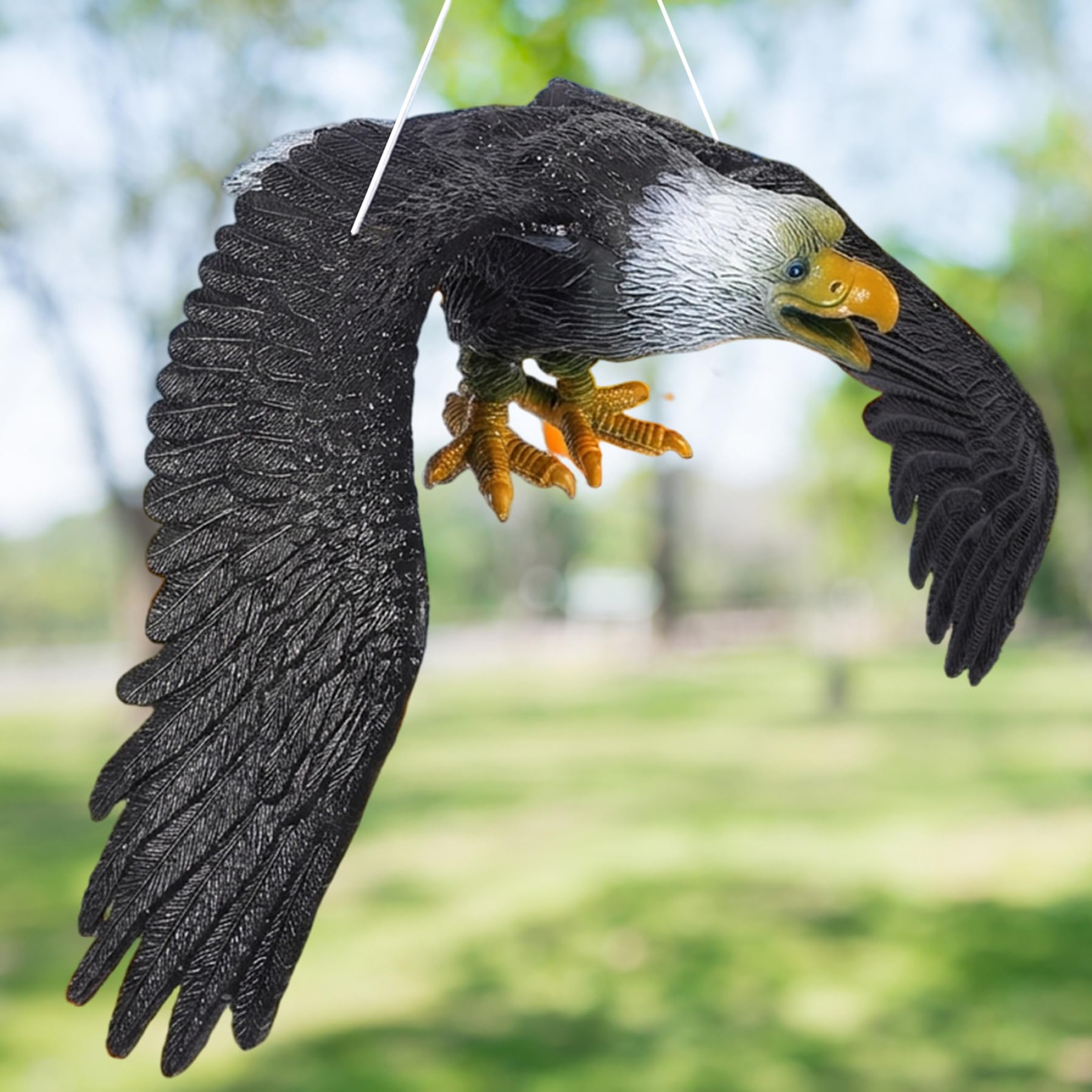 Sjfbebsy Bald Eagle Statue, 15x3.7 Inch Realistic Eagle Statue Plastic Bird Scare Devices for Yard Garden Lawn Outside, Bald