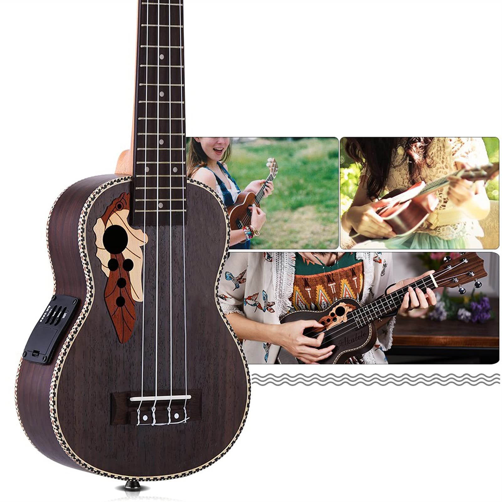 Ukulele Bausatz Konzert-Ukulele Fichte Ukelele 21" Ukulele Akustisch Mit Ukulele Bag 15 FRET 4 Saiten Musikinstrument Mit Eingebautem EQ.Abholen (Size : Combination A)