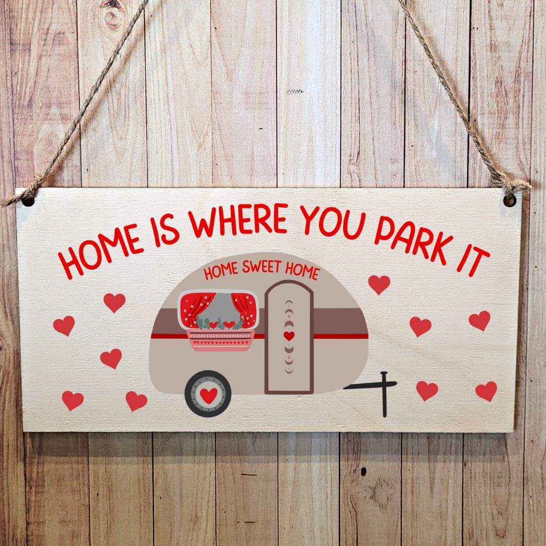 Second Ave Gift Company Second Ave Funny Joke Home Is Where You Park It Caravan Wooden Hanging Gift Friendship Rectangle Sign Plaque