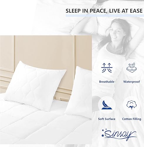 Miniatura 8 de King Quilted Fitted 100% Waterproof Mattress Pad with White Zippered Pillow Protector (White)