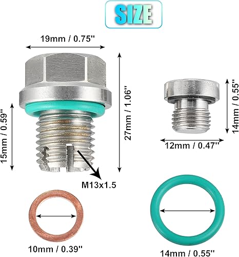 Miniatura 3 de X AUTOHAUX Juego de 1 tapón de drenaje de aceite M14.1-0.059 x 0.591in de gran tamaño, de acero inoxidable, autorroscante, kit de reparación de