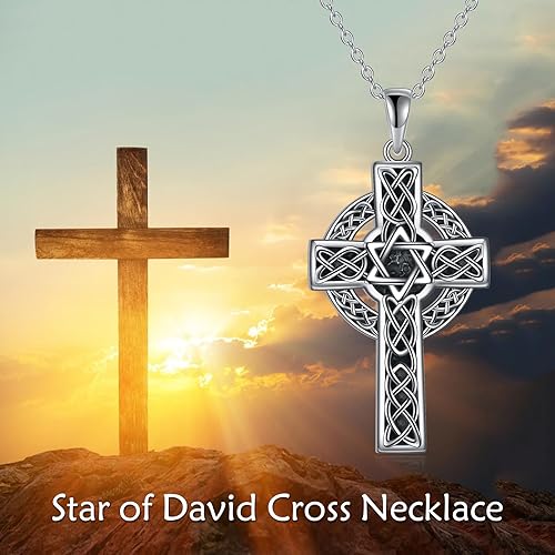 Miniatura 6 de YFN Collar de cruz celta de plata de ley con colgante de cruz religiosa de abulón, joyería de cruz de concha de abulón, regalo cristiano para