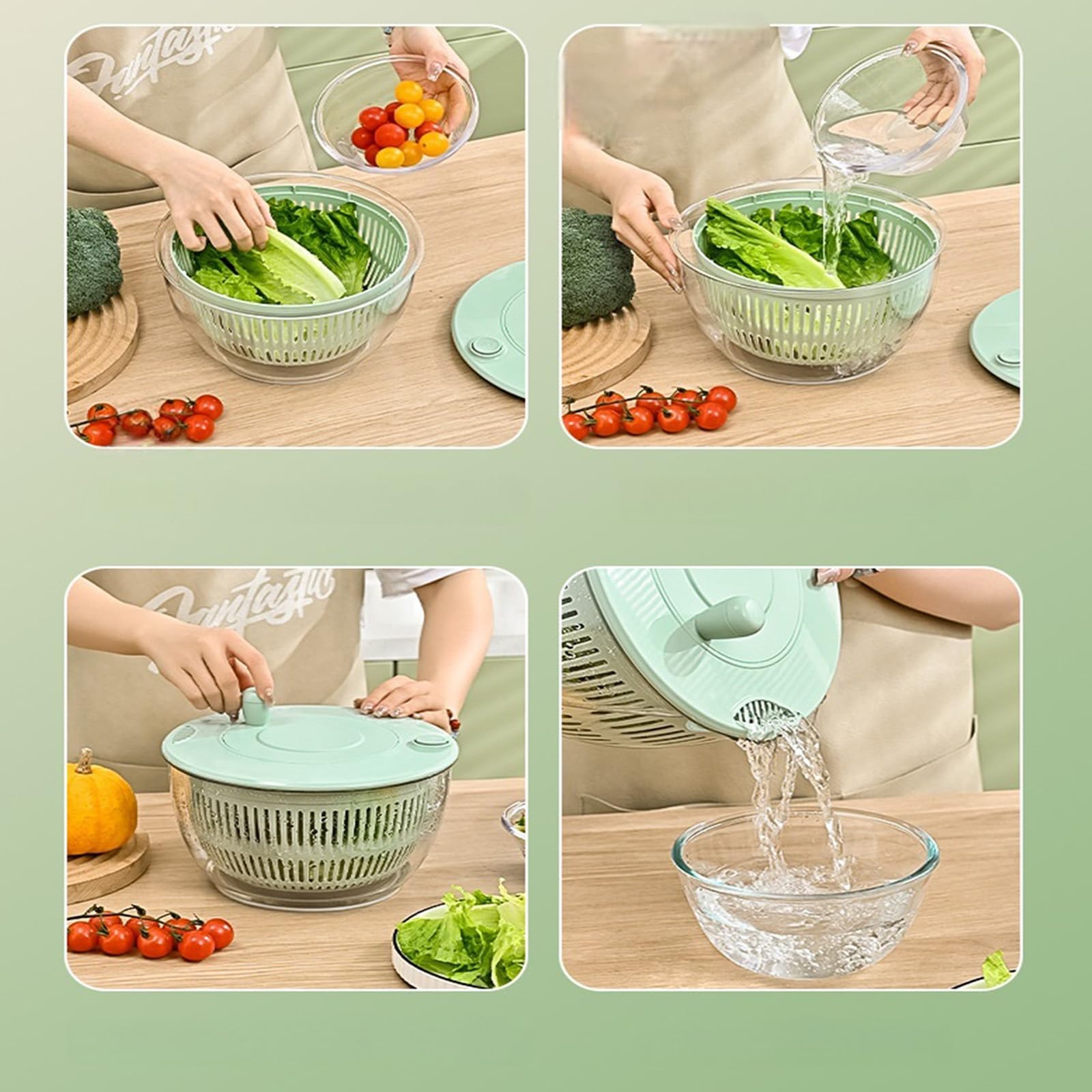 Doppio Strato 304 Acciaio Inox Insalata Asciugatrice Manuale Lavaggio Cestello Efficiente Drenaggio Acqua Organizzatore Cucina Salvaspazio Insalata Disidratatore