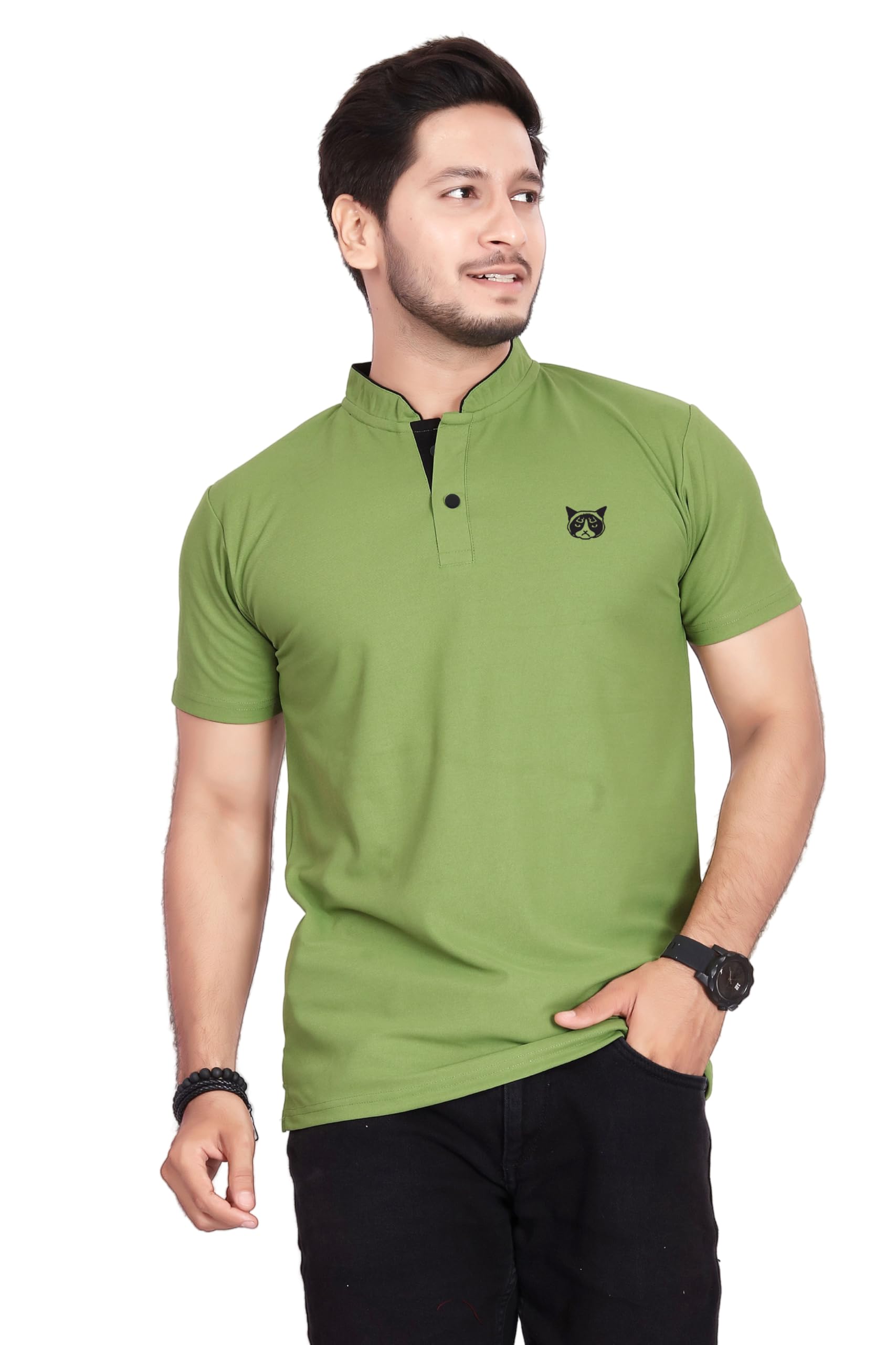 Men's and Boy's Polyster T-Shirt with Mandarin Collared Neck Half Sleeves Closuer Button and Regular Fit | Polo t Shirt for Man