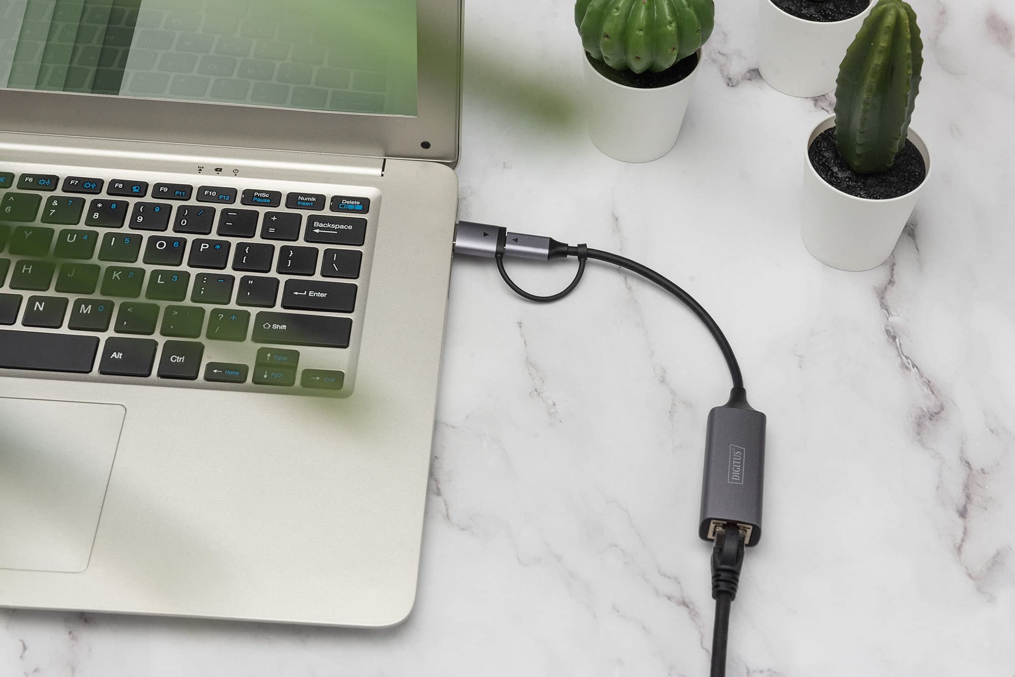 DIGITUS Adapter sieciowy USB - 2,5 Gbit/s - RJ45 do USB-C 3.1 - wraz z adapterem typu A - pełny dupleks - Auto MDI-X - szary