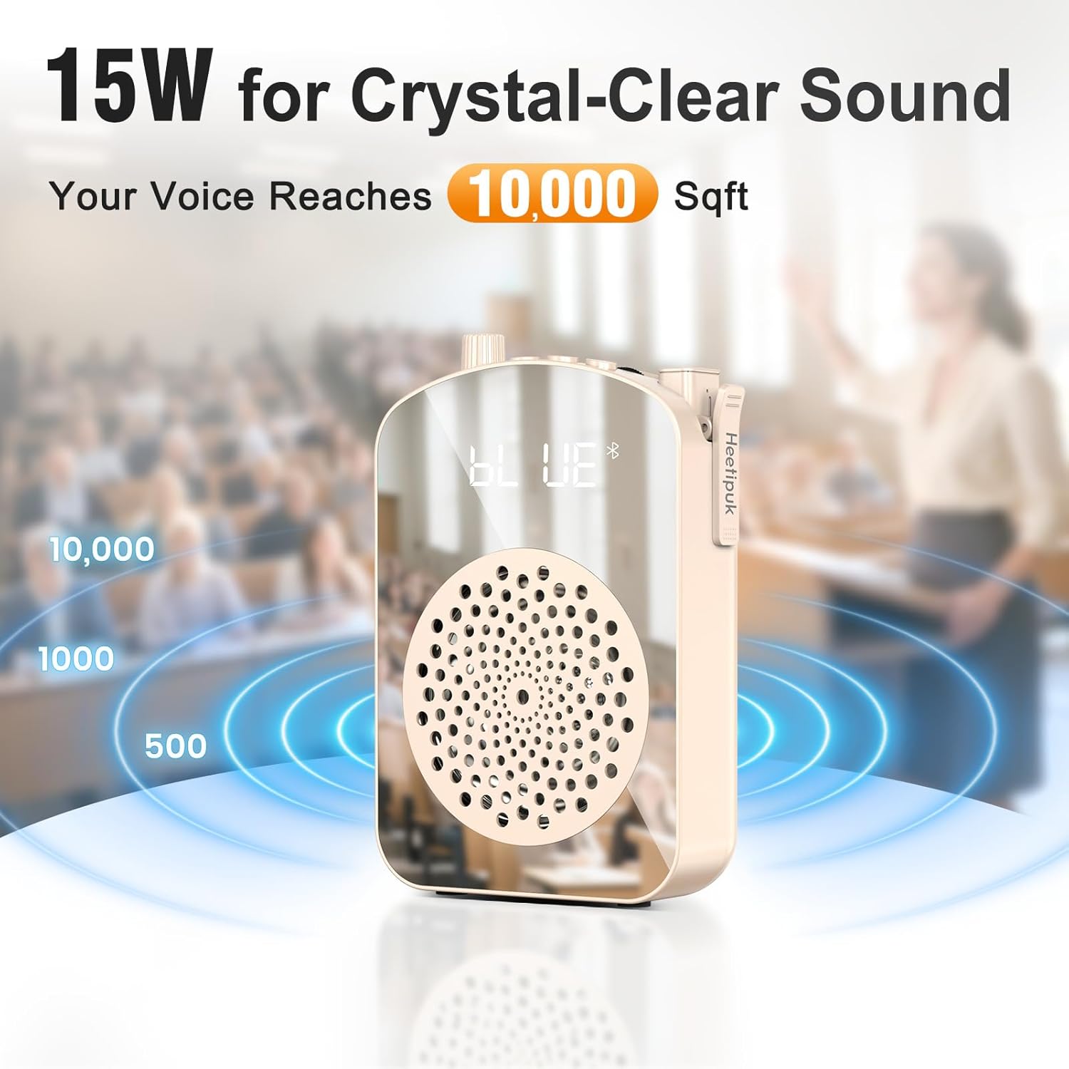 Wireless Voice Amplifier with Lapel Mic, Mini Portable All-in-One Amplifier with Built-in Charging & Storage, Bluetooth Speaker for Classroom, Speech, Training, Outdoor,Tour Guide,Meetings (Beige) - Image 4