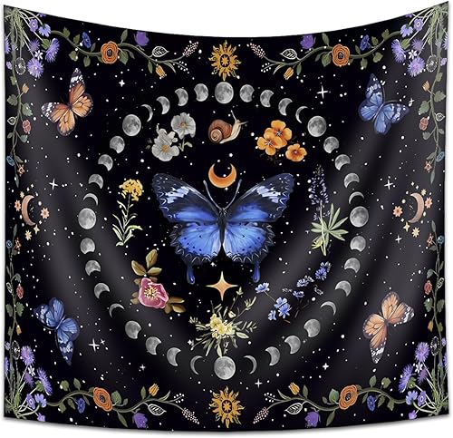 LANG XUAN Tapiz de plantas de diente de león y mariposas para colgar en la pared, tapiz floral de flores silvestres, tabla de referencia, paisaje