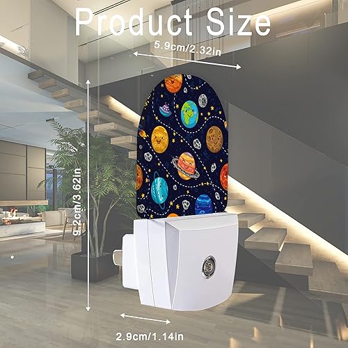 Miniatura 2 de AOWULA Luz nocturna de planetas espaciales, luces nocturnas del sistema solar enchufables a la pared, lámpara LED con sensor de atardecer a