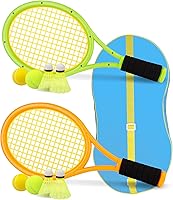 Crefotu Kids Tennis Racket Set: 17 Inch Plastic Rackets, 2 Soft Balls, 2 Tennis Balls, 4 Shuttlecocks & Backpack for Toddlers 3+
