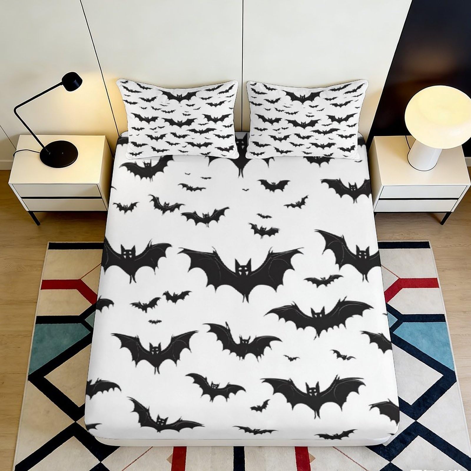 3D Printed bat pattern Fitted Sheet, soft touch Microfiber, wrinkle resistant, bedroom decor, apartment bedding, easy to remove, protects mattress 90x200x25cm