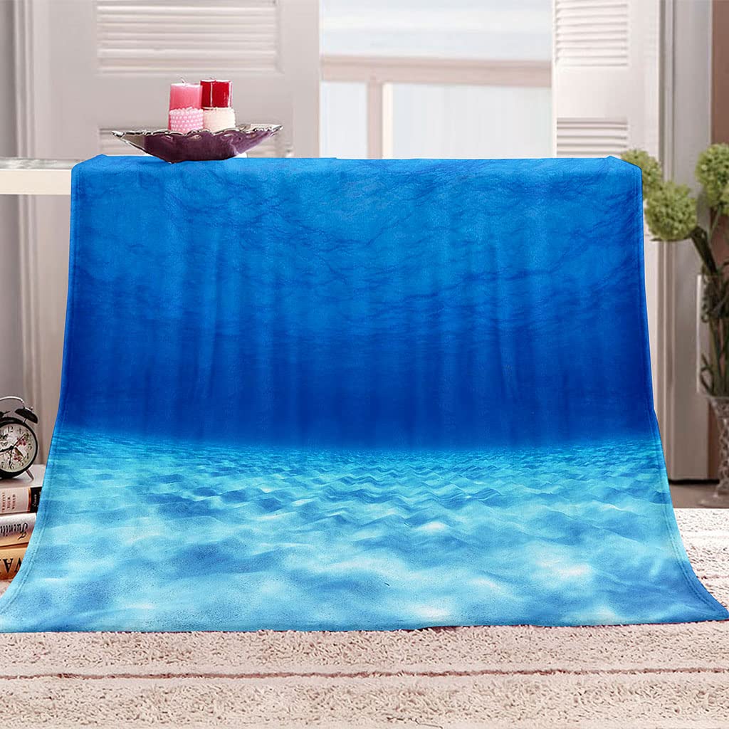 Coperta In Pile Di Pelliccia Sintetica Per Divano E Letto, Paesaggio Del Fondale Marino Blu Stampata Coperta Matrimoniale Invernale Di Flanella 150X200Cm Morbida, Calda E Accogliente, Fluffy