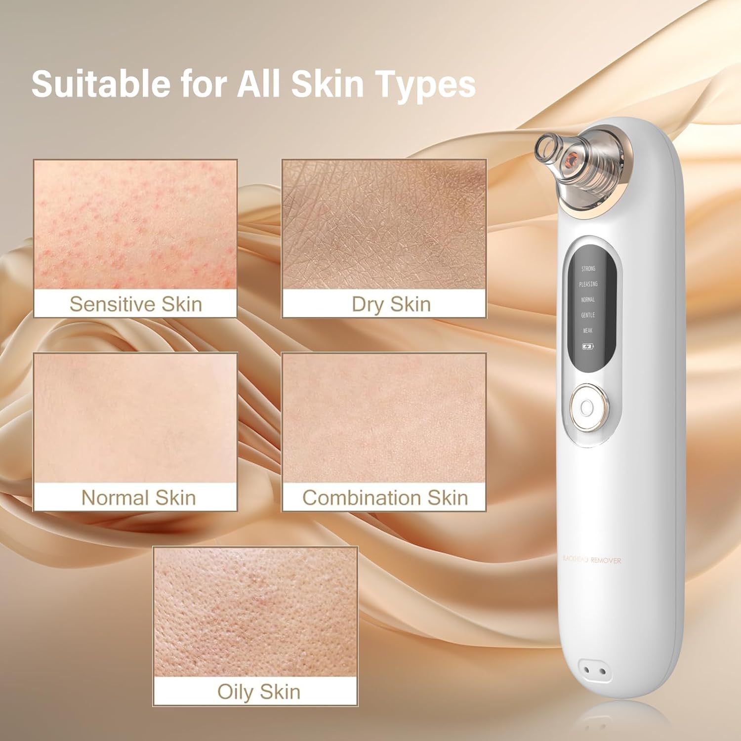 Blackhead Remover Pore Vacuum Kit for Face, 5 Adjustable Suction Levels Blackhead Extraction Tool, Face Suction Pore Cleaner with 4 Suction Heads, 4 Probes for Women & Men(White - Image 6