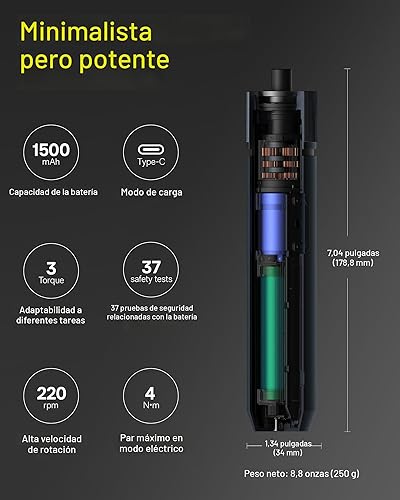 Miniatura 3 de HOTO Destornillador eléctrico recargable, juego de destornilladores inalámbricos de 3.6 V USB-C, 3 ajustes de par, batería de 1500 mAh, luz LED y 12