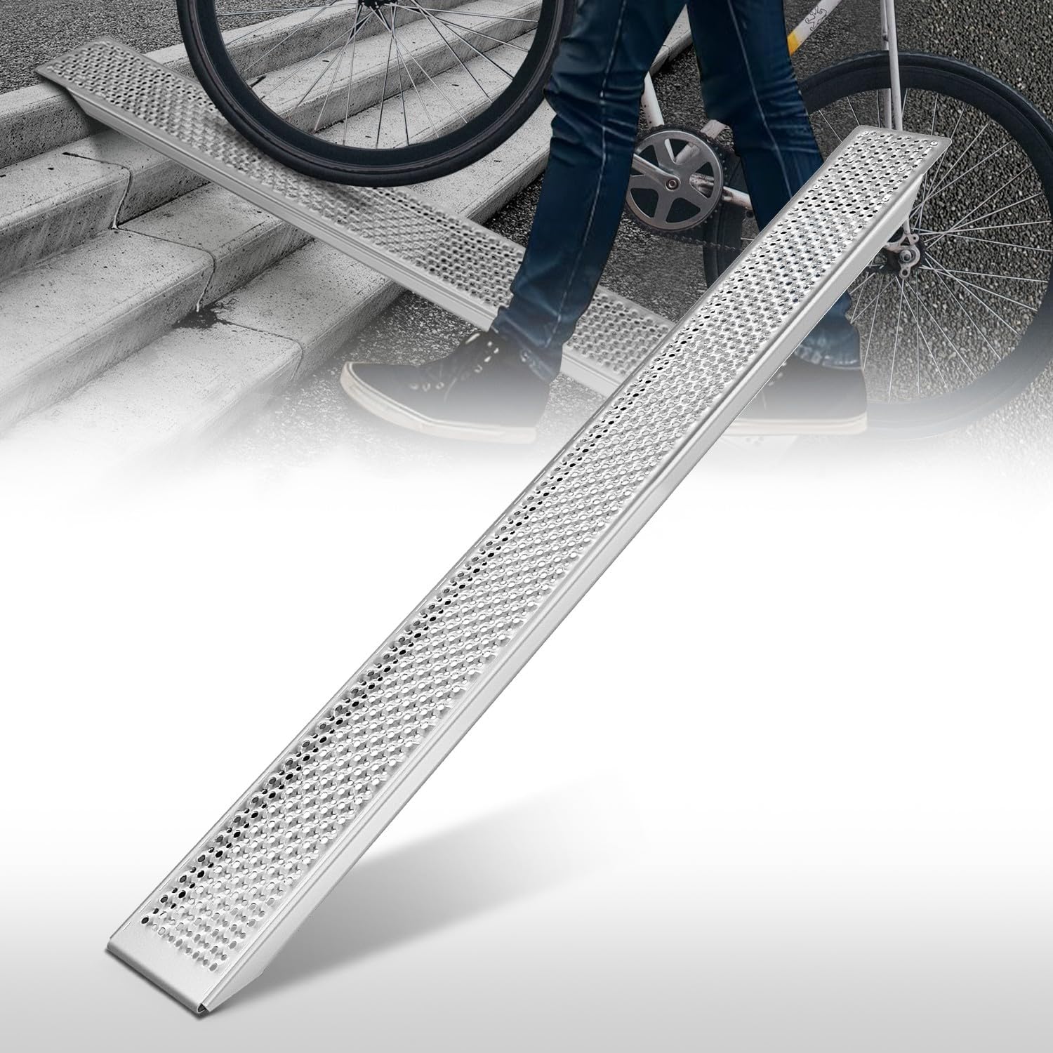 Auto Dynasty 63" x 9" Heavy Duty Loading Ramps, 880 LBS Capacity Motorcycles Trailer Steel Ramp for Pickup Trucks, Hand Trucks, Dirt Bike, Car, ATVs, Pack of 2, Silver