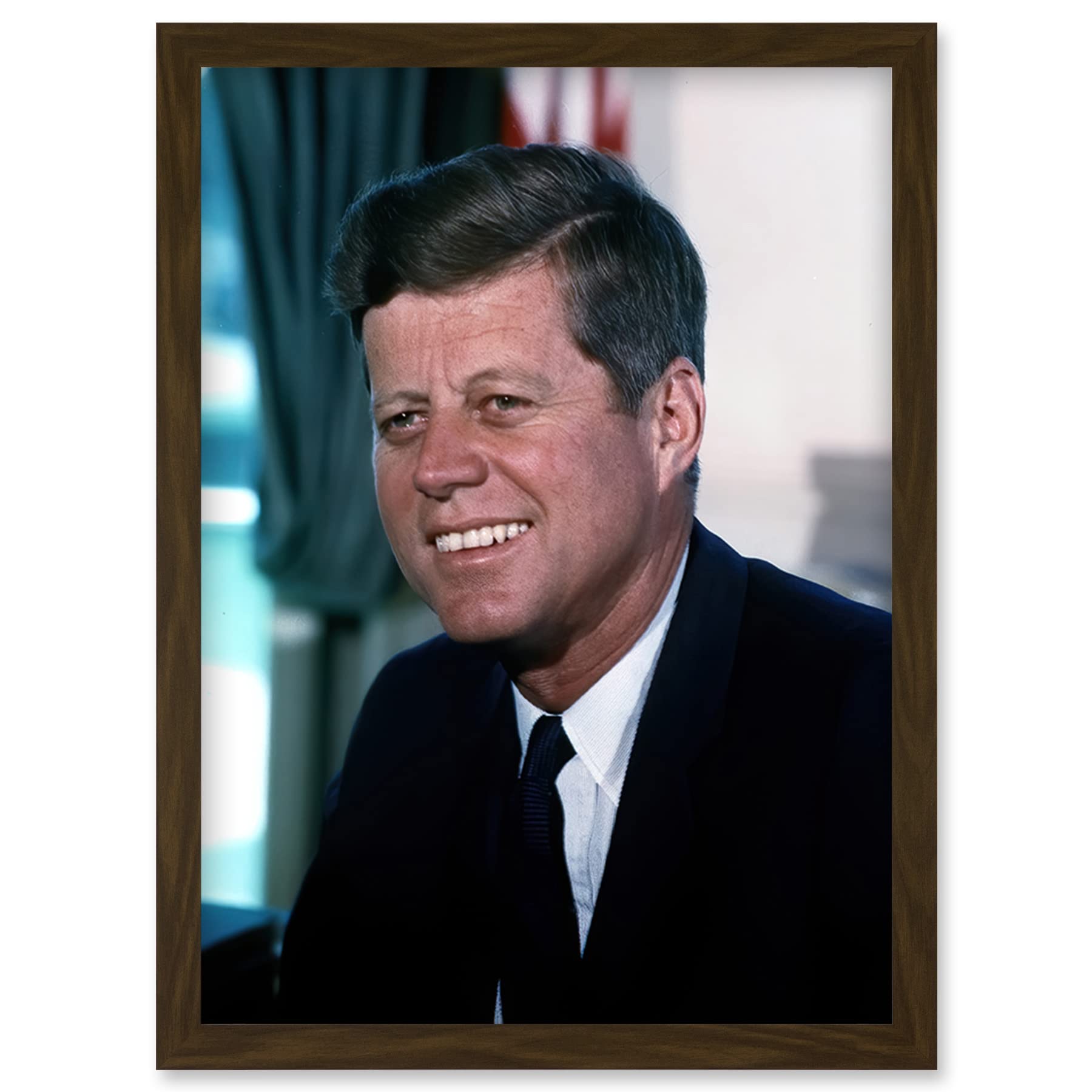 Artery8 US President John F Kennedy Portrait Photo Artwork Framed Wall Art Print A4