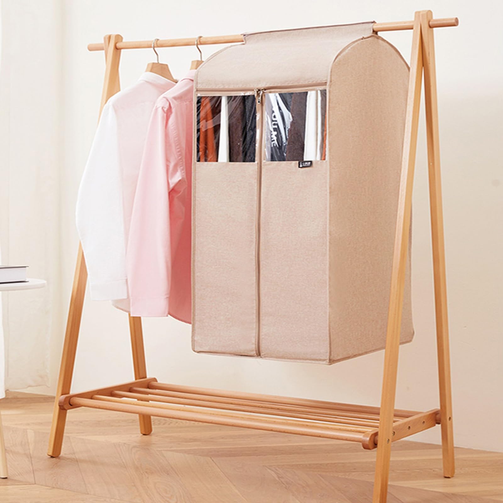 Kleiderbeutel mit Reissverschluss Verdicktes Oxford-Tuch Transparentes Fenster Waschmaschinenfest Staubdicht und Feuchtigkeitsbeständig Anzugsack (Color : Beige, Size : 58x52x100cm)