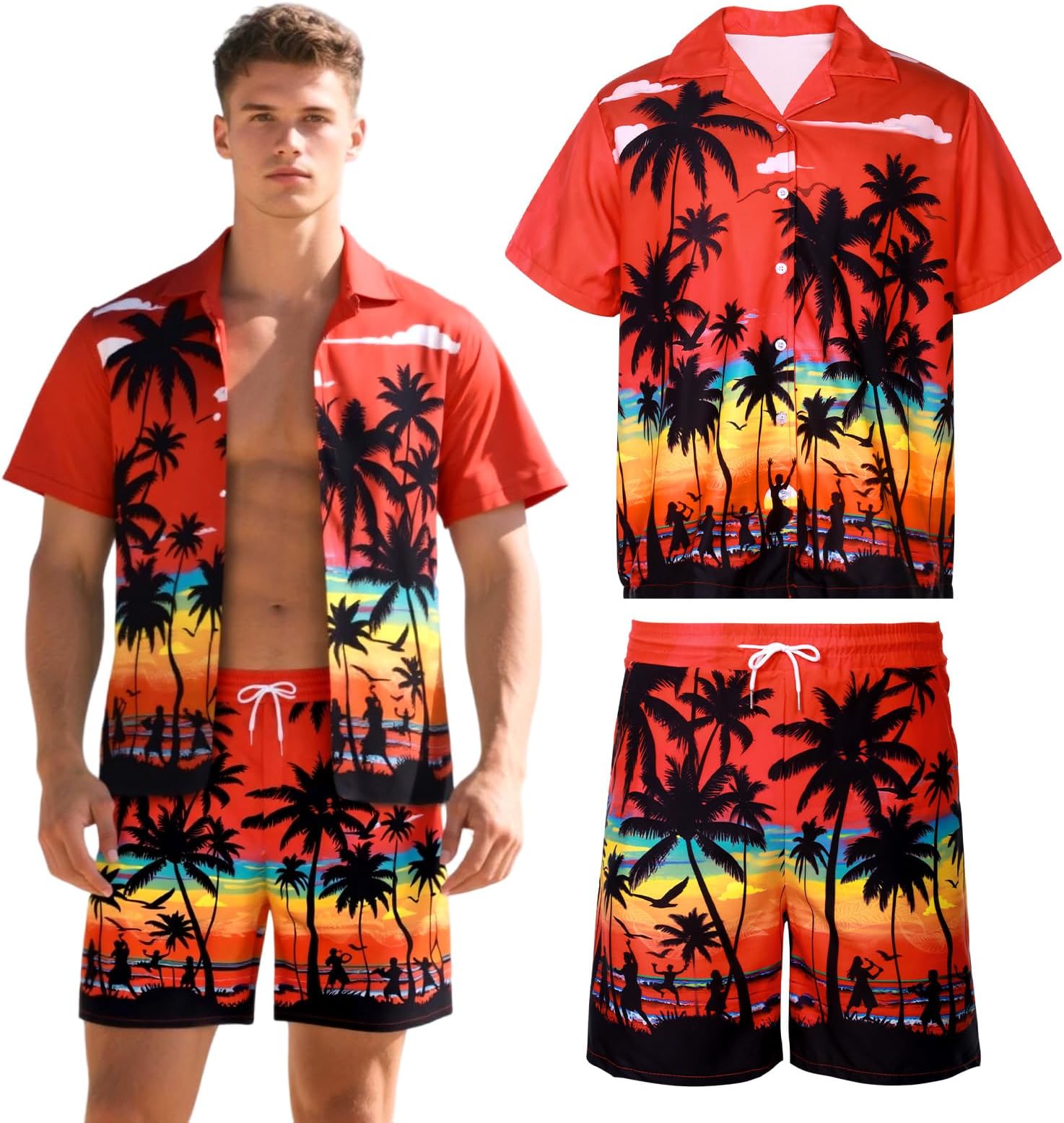 Mens Hawaiian Shirt and Shorts Set, Casual Button Down Shirts Short Sleeve, Summer, Aloha, Fancy Dress - Beach Party, Stag Do