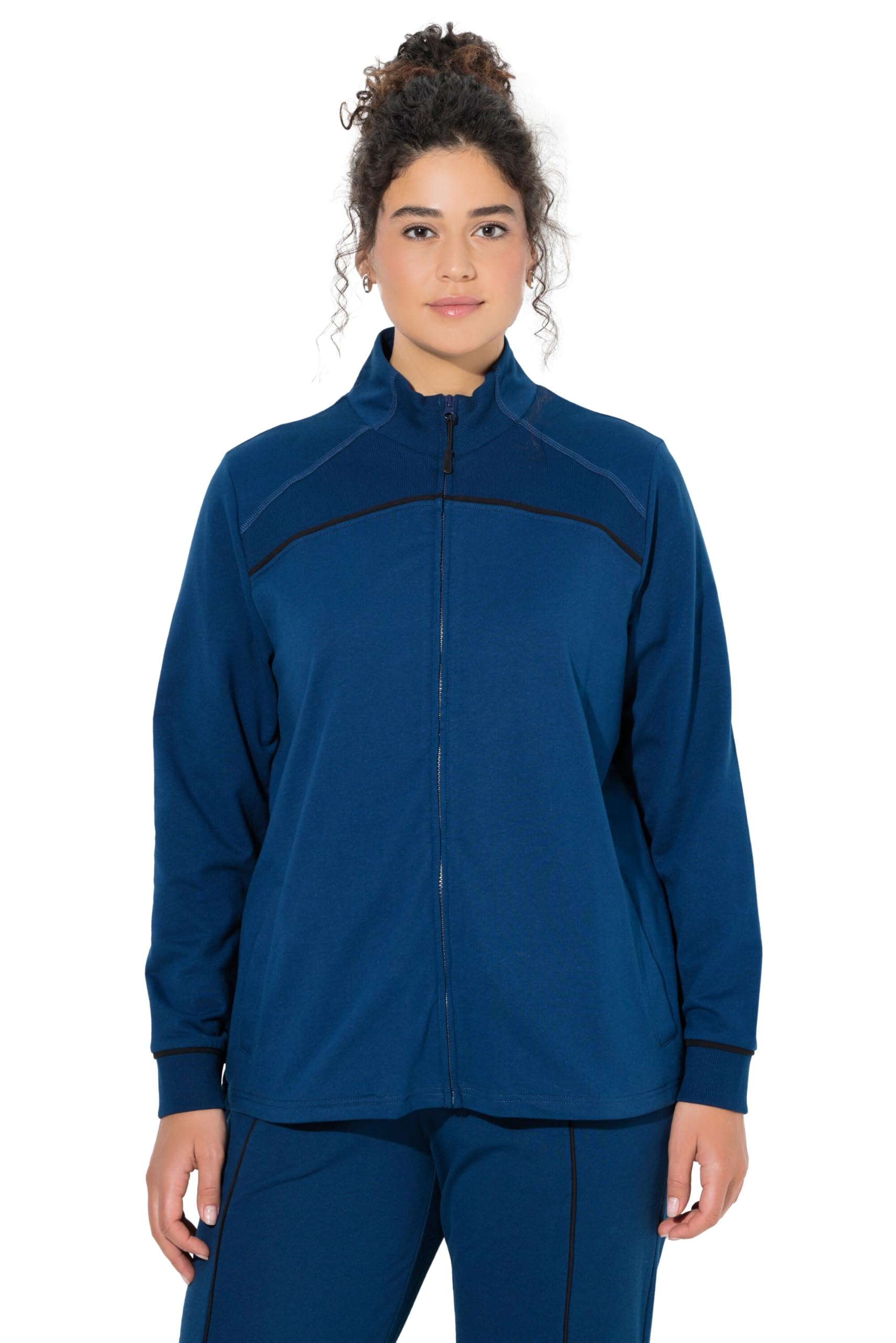Ulla Popken Damen große Größen Übergrößen Plus Size Sweatjacke, Rippeinsätze, Stehkragen, Langarm 835143