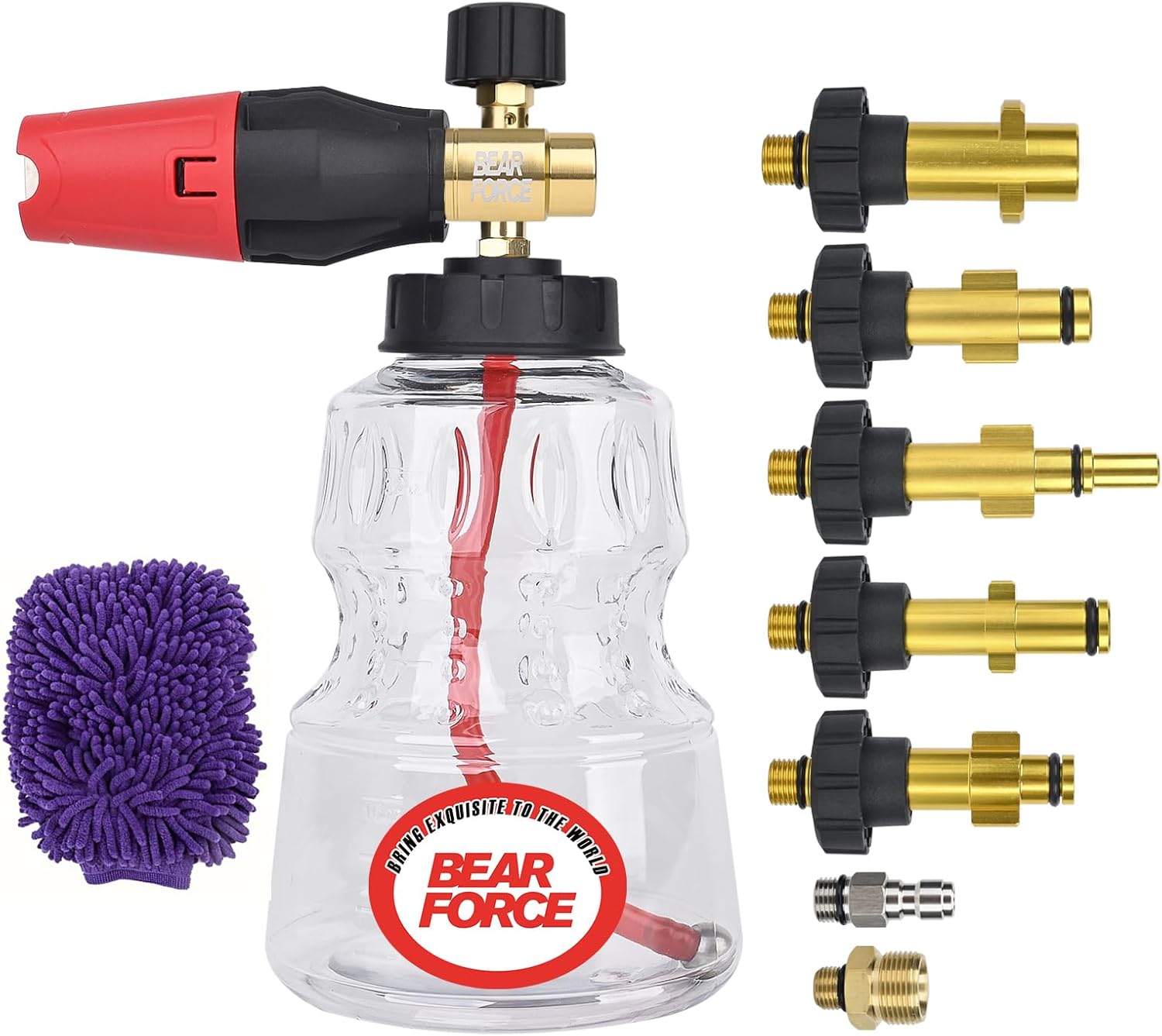 BEARFORCE Foam Cannon & 7 Adapters, Adjustable Snow Foam Lance Transparent Body, Professional Car Foam Blaster with 1/4" Quick Connector, 4000 PSI, 32oz, for Greenworks Karcher Ryobi Pressure Washer