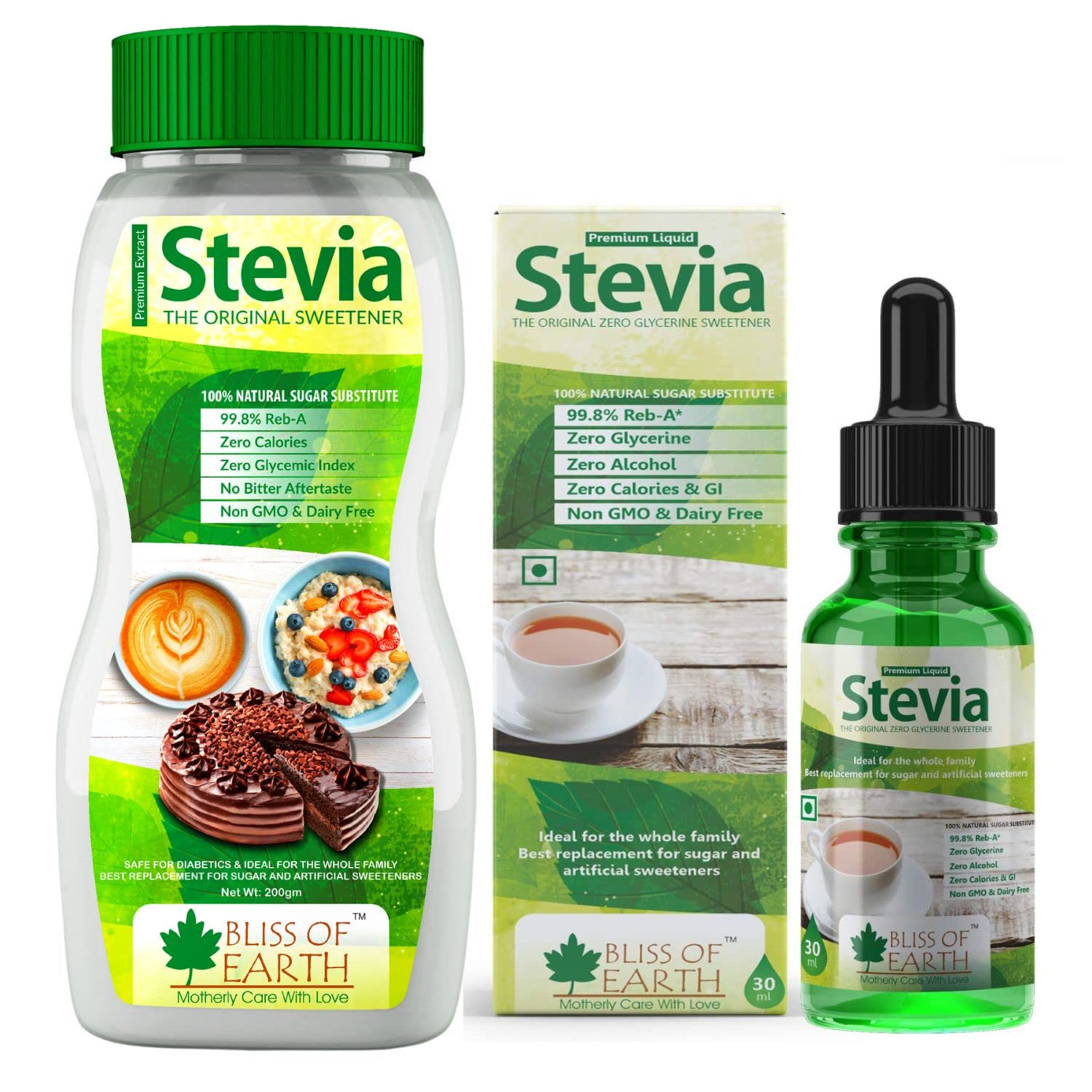 Bliss of Earth 99.8% REB-A Purity Stevia Powder & Liquid Combo