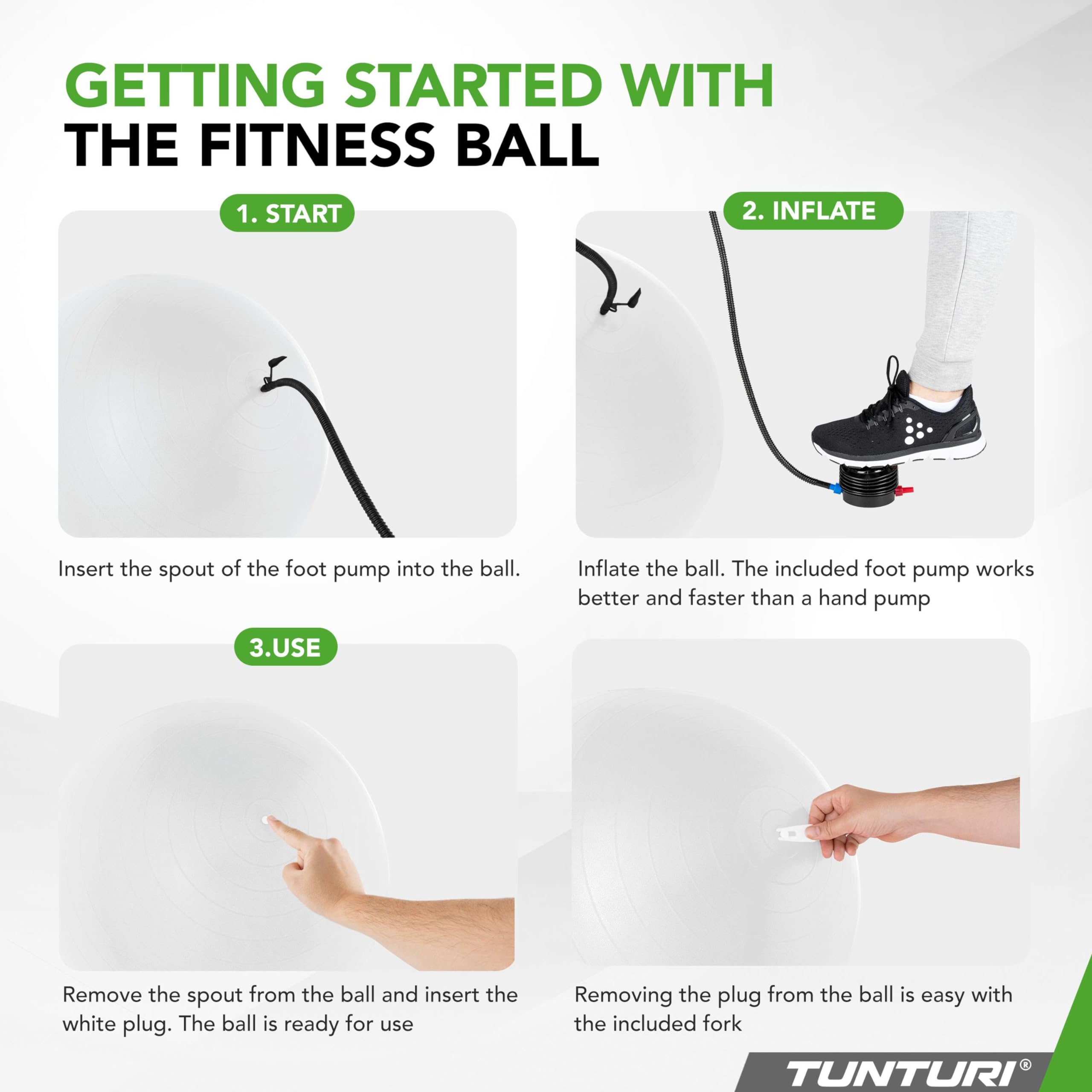 Tunturi Balle de gymnastique en 55 cm 65 cm 75 cm 90 cm Ballon de fitness pour yoga, Pilates, siège de bureau