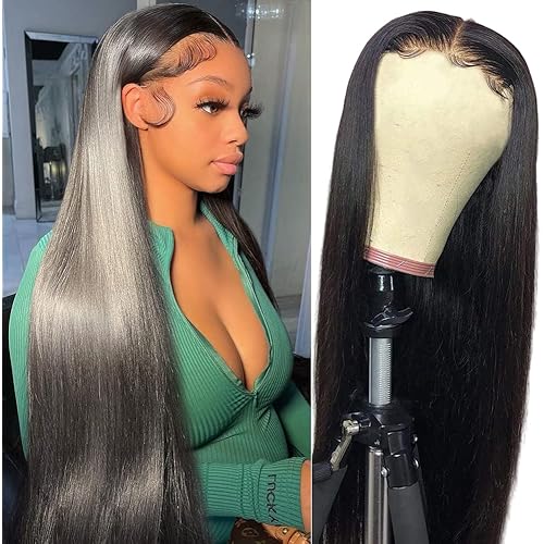 Straight Lace Front Wigs Human Hair 24 Inch 180% Density HD Transparent Lace Frontal Wigs Human Hair Pre Plucked with Baby Hair Brazilian Hair 13x4x1 T Part Glueless Wigs for Black Women Natural Color