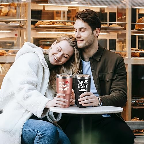 Miniatura 7 de Qtencas Mr. Right Mrs. Always Right - Juego de vasos de viaje, regalos de compromiso de boda para marido, esposa, recién casados, parejas, novia,