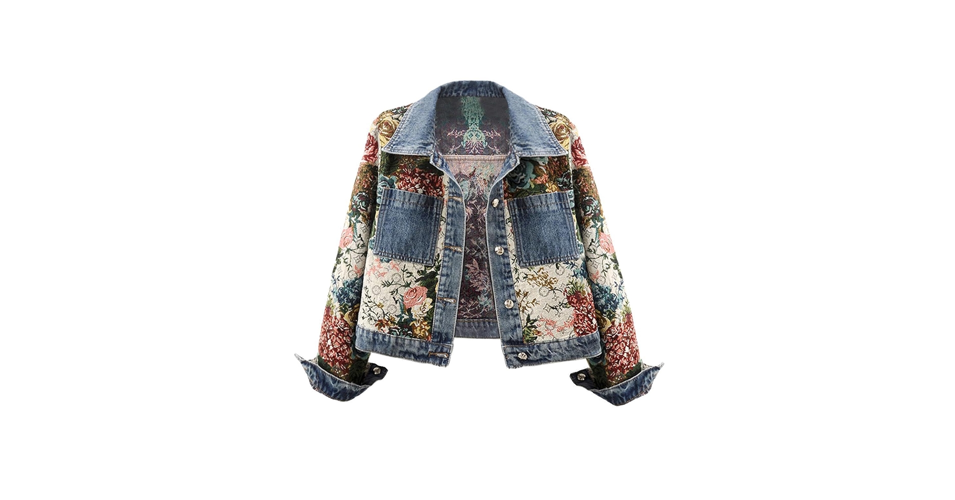 Anybird Women Flower Print Jean Jacket Long Sleeve Button