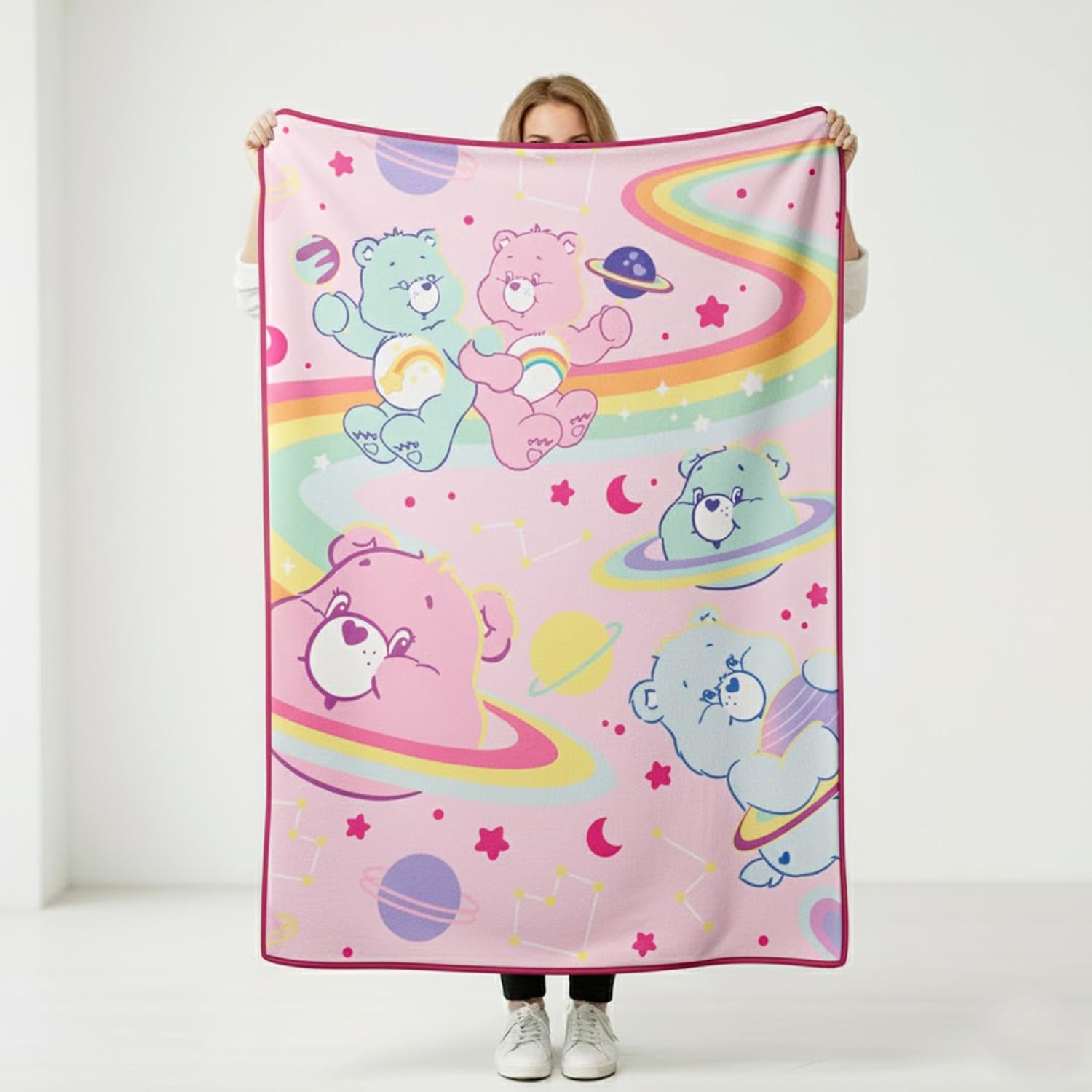 Silver Buffalo Care Bears Rainbow Cosmic Space Featuring Cheer Bear and Wish Bear 45" x 60" Fleece Throw, Soft and Cozy Blanket, 250 GSM - Image 5