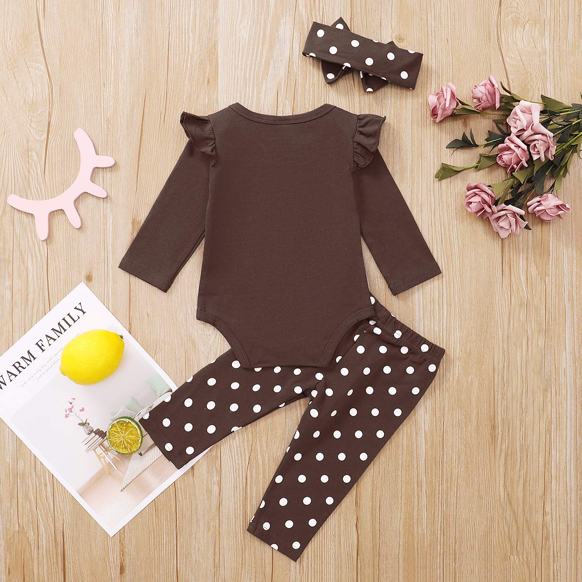 GOOCHEER Thanksgiving Baby Girl Outfit Long Sleeve Turkey Romper Pants Set with Headband Thanksgiving Baby Girl Clothes (Turkey, 6-9 Months)