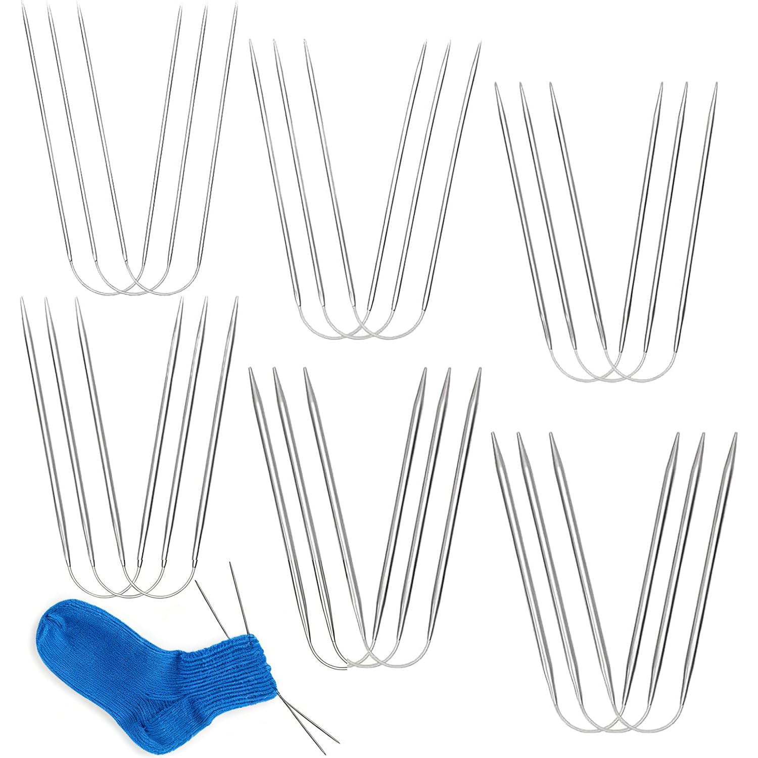18Pcs Stainless Steel Circular Knitting Needles Set, 2-4.5mm Double Pointed for Scarf Shawl Socks Hats Gloves, Ideal for Beginners