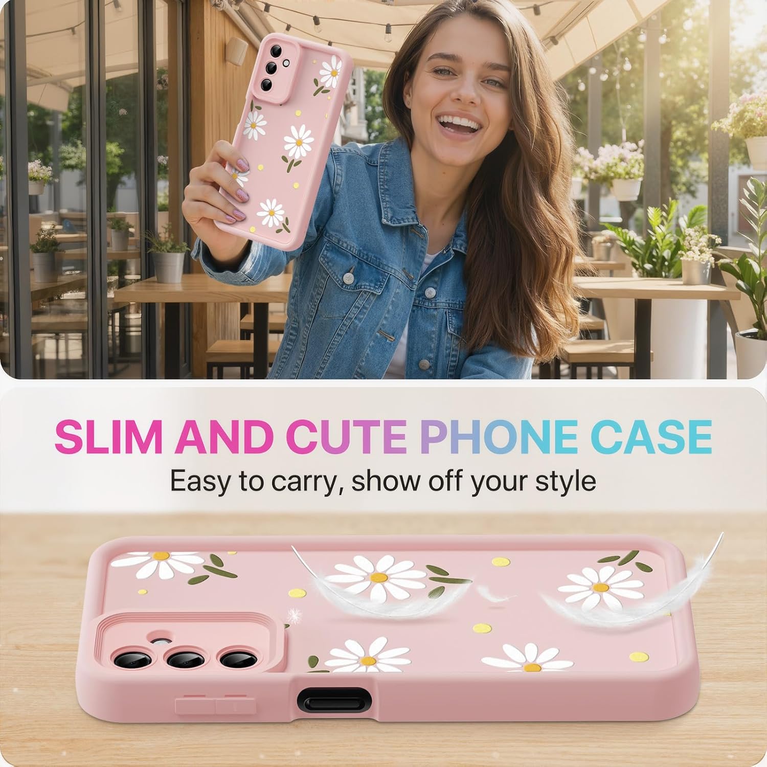 for Samsung Galaxy A25 5G Case, Creative Flower Pattern Design Girls Women Liquid Silicone Cover, Thicker Frame Shockproof and Scratch-Resistant Soft Case for Samsung A25 - Pink - Image 6