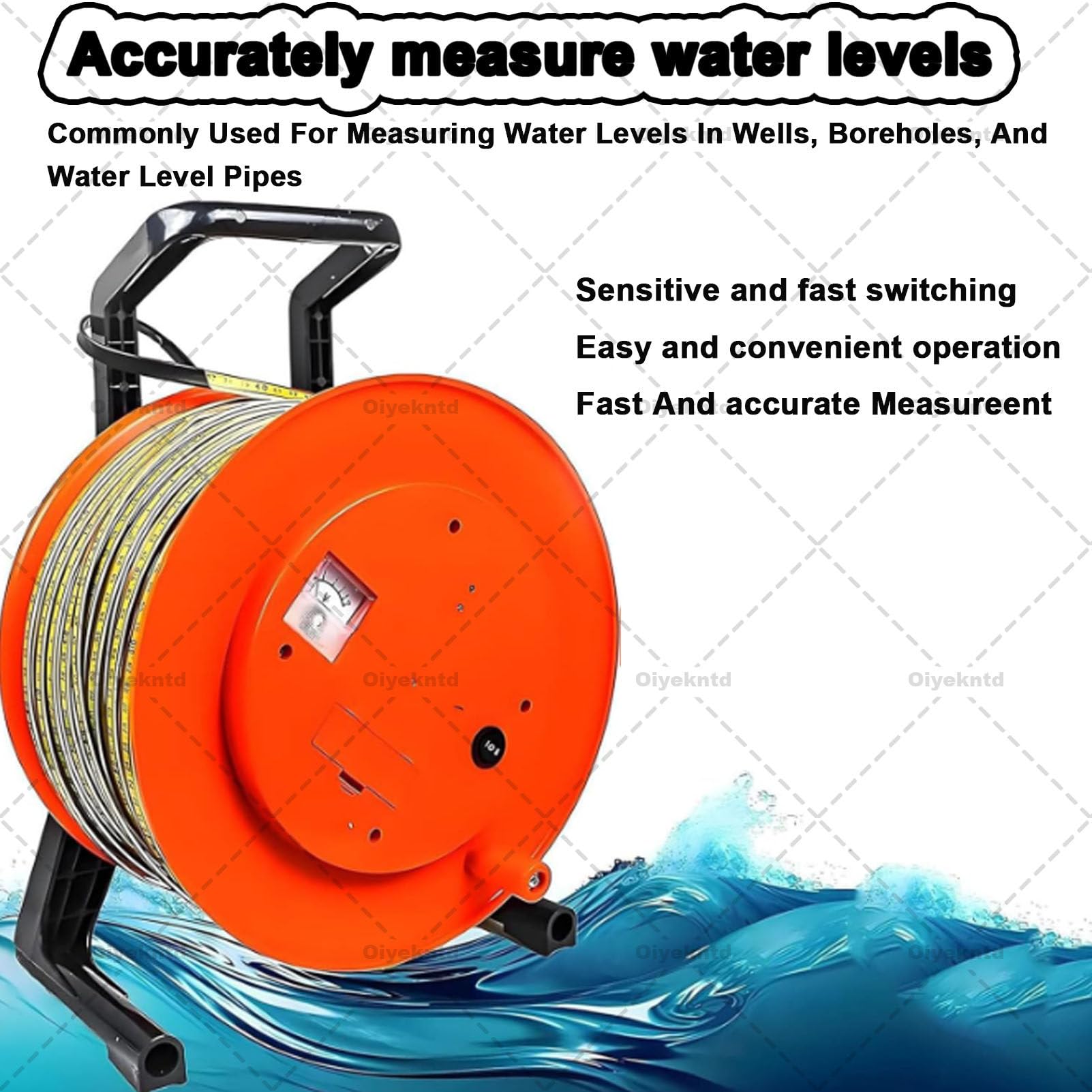 Wasserstandsmesser mit Edelstahlsonde, Grundwassermesswerkzeug für Brunnenreparatur, Kontrollleuchte, Spitzenanzeige, 25 mm-150 m