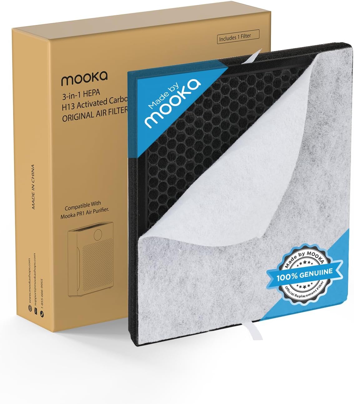 Genuine Mode PR1 Air Purifier Replacement Filter, H13 True HEPA Air Purifiers for Home Large Room up to 2200sq.ft, with Washable Pre Filter, Removes Pollen Dander Smoke Pet Hair Dust