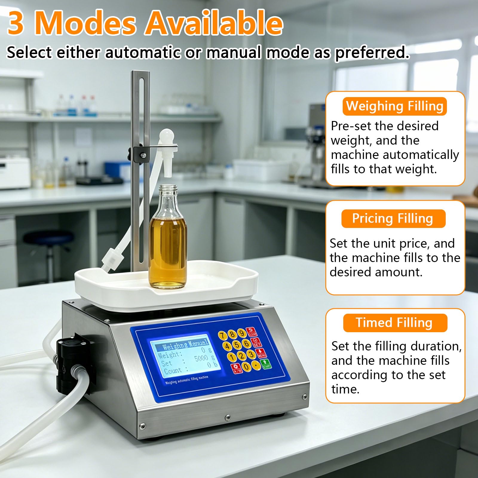 3.5L/Min Abfüllmaschine, 5–4000ml Flüssigkeitsabfüllmaschine, Höhenverstellbar 0–32cm, LCD-Display, Automatische Flaschenabfüllmaschine für Wasser, Saft, Parfüm und Getränke