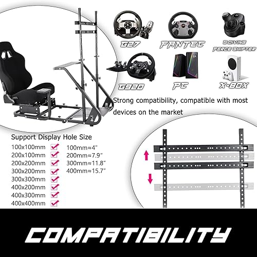 Miniatura 3 de Anman G25 Pro TV VR Sim Racing Simulator Cockpit Black Seat with Visualizer Monitor Stand Fit for LogitechThrustmasterFanatec G25 G27 G29 G920 G923