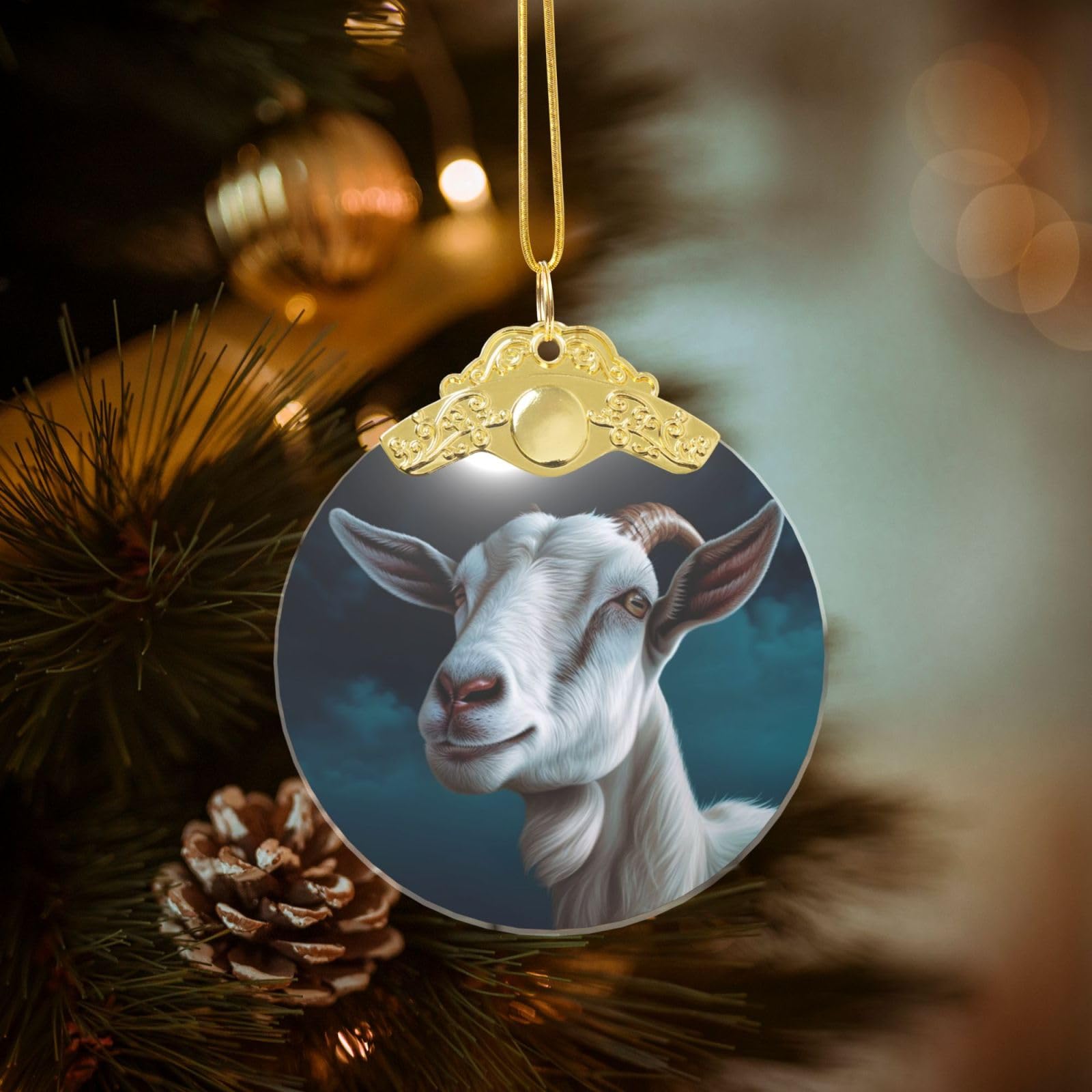 Crystal Christmas Ornaments for Christmas Tree Decoration Hanging Goat Ornament with Gold Ribbon Crafts Round Pendant for Keepsake Gifts Glass Xmas Decor Party Supplies