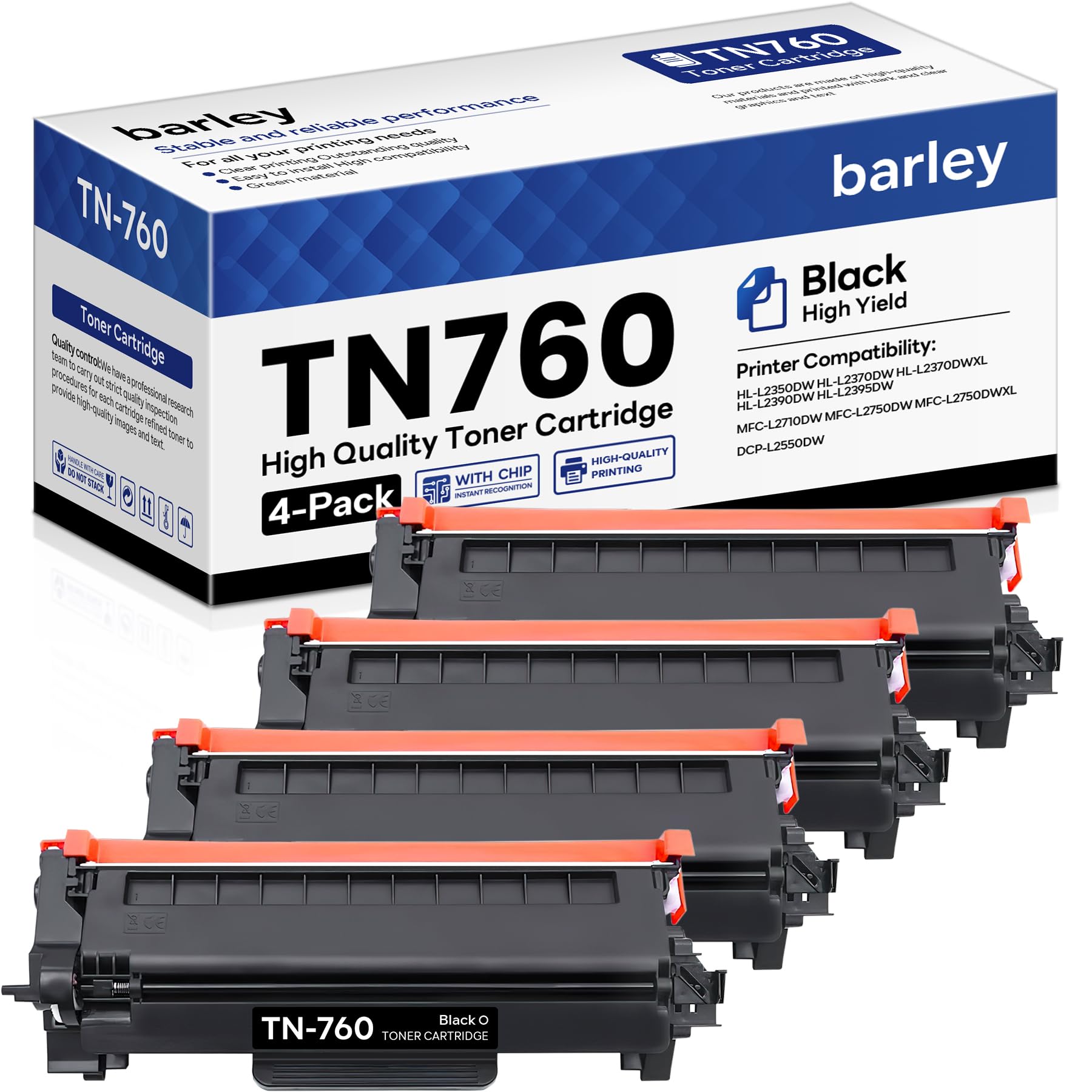 TN760 TN-760 High Yield Black Toner Cartridge Compatible TN760 Toner Replacement for Brother TN760 TN-760 HL-L2350DW HL-L2370DW MFC-L2710DW