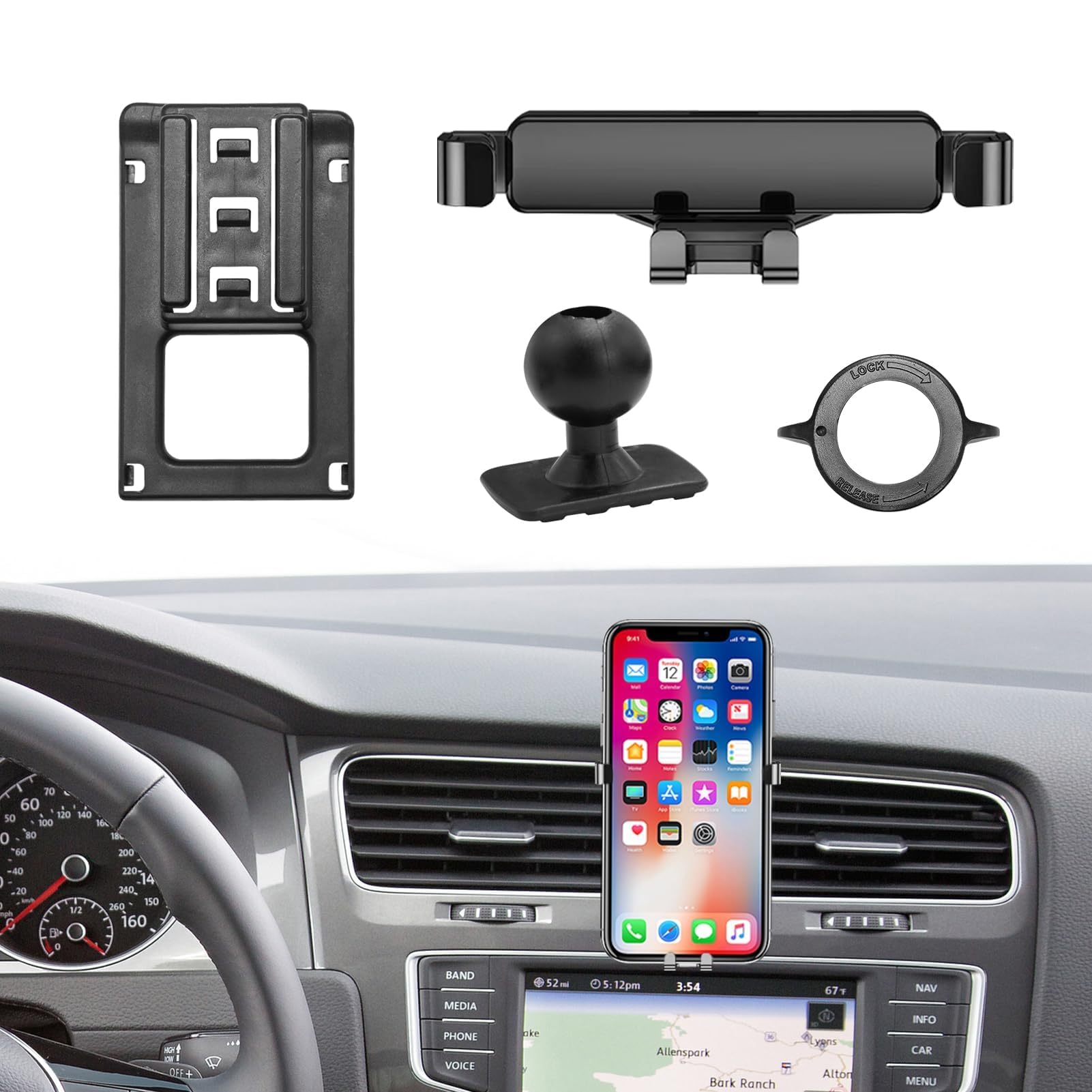 TTCR-II Custom Fits Base de Support de Téléphone de Voiture Compatible avec VW Golf 7 2014-2020, Support de Smartphone de Voiture Réglable Rotatif à 360° Golf 7 Accessoire