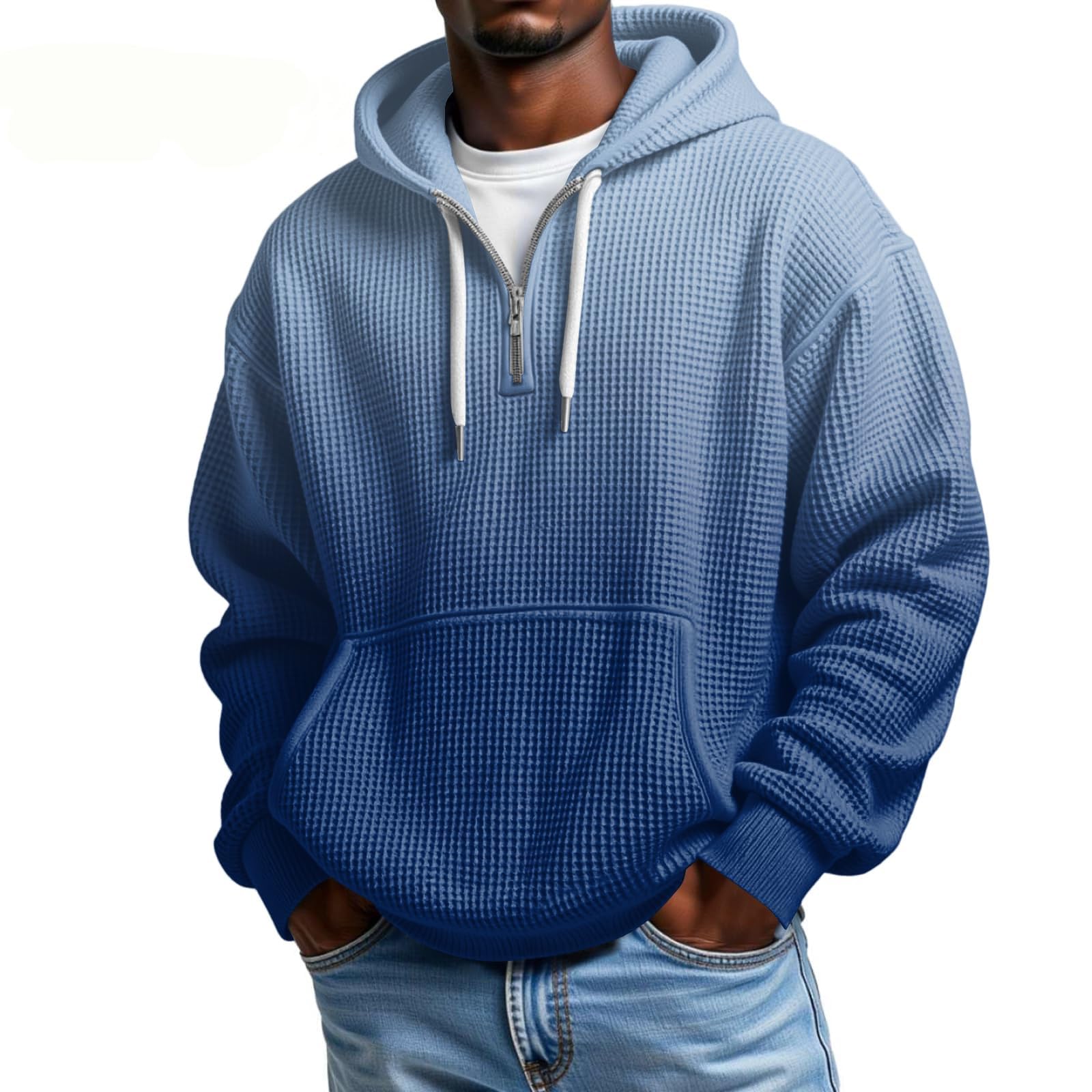Sudaderas con Capucha Corta Men's Gradient Long Sleeved Hooded Sweatshirt Outerwear Originales (Light Blue, XXL) Ropa Boxeo Sudadera Cremallera Hombre Gimnasio Impermeable Chaqueta Mujer