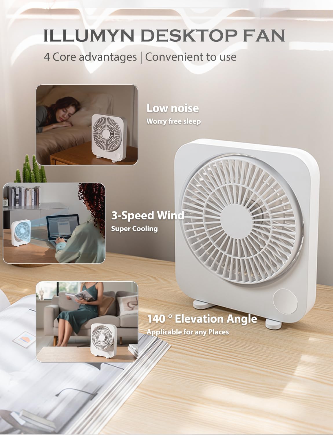 BLANCHE - Ventilateur de bureau télescopique Portable pliable, avec batterie Rechargeable de