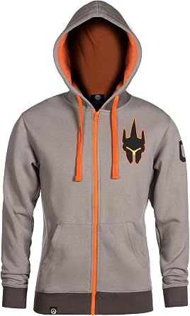 JINX Overwatch Ultimate Reinhardt Mens Gamer Zip-Up Hoodie, Light Grey, XX-Small
