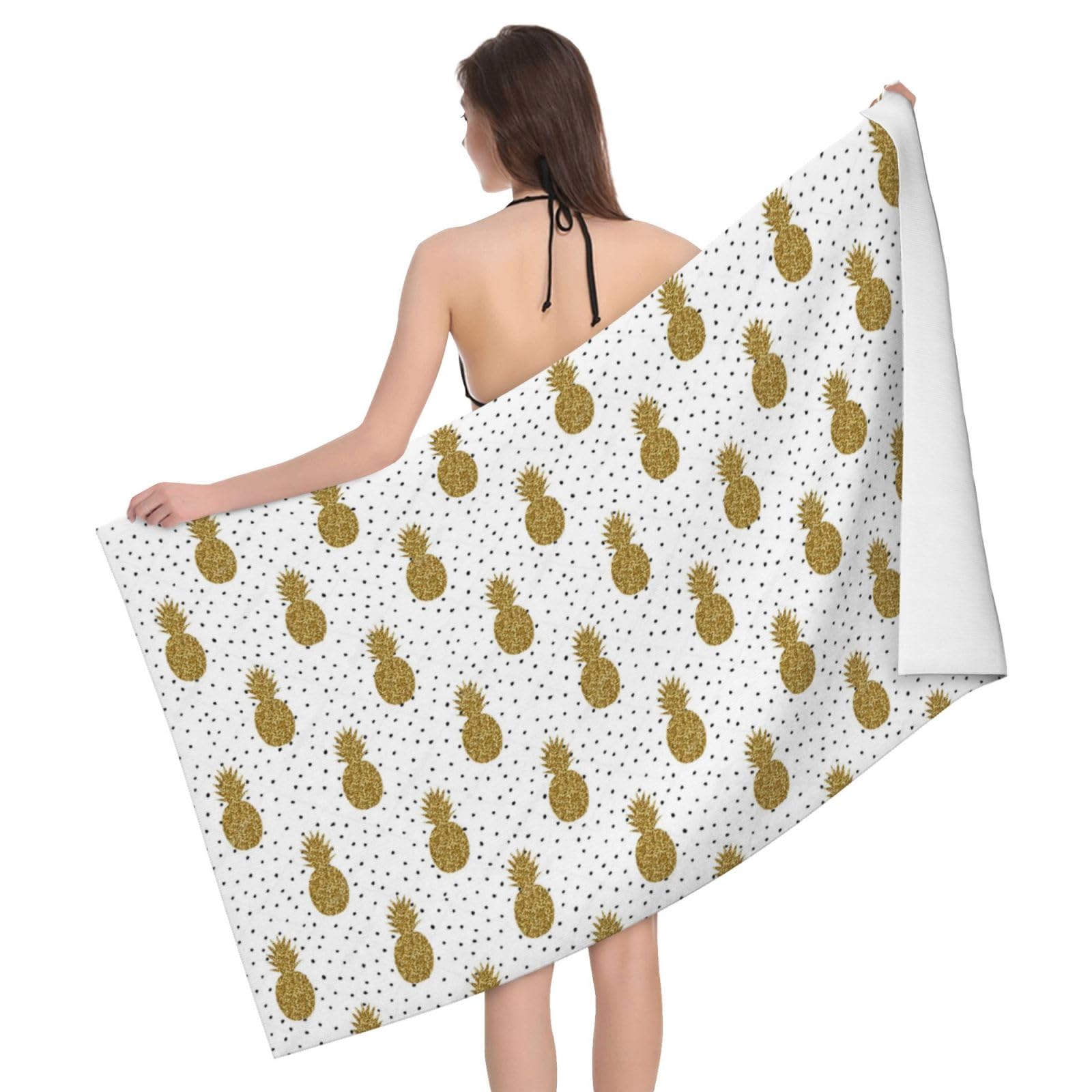 LSRCPD Microfiber Beach Towels For Adults Kids, Gold Glitter Pines Fruit Bath Towels, Oversized Sand Free Towel, Absorbent Quick Dry Beach Towels For Travel Swimming Camping Yoga Gym Sports, 130x80cm