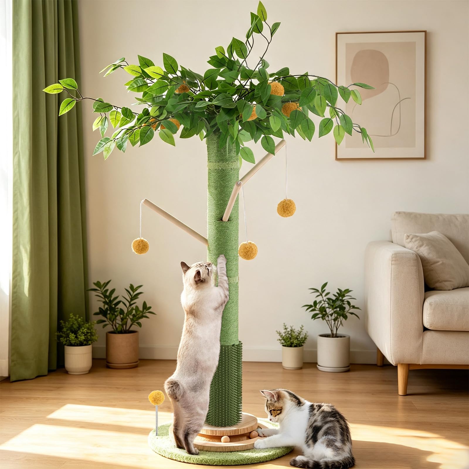 Poste rascador para gatos de interior y adultos, 45 pulgadas de alto con cuerda de sisal, postes rascadores grandes con bola colgante para gatitos y gatos medianos y grandes