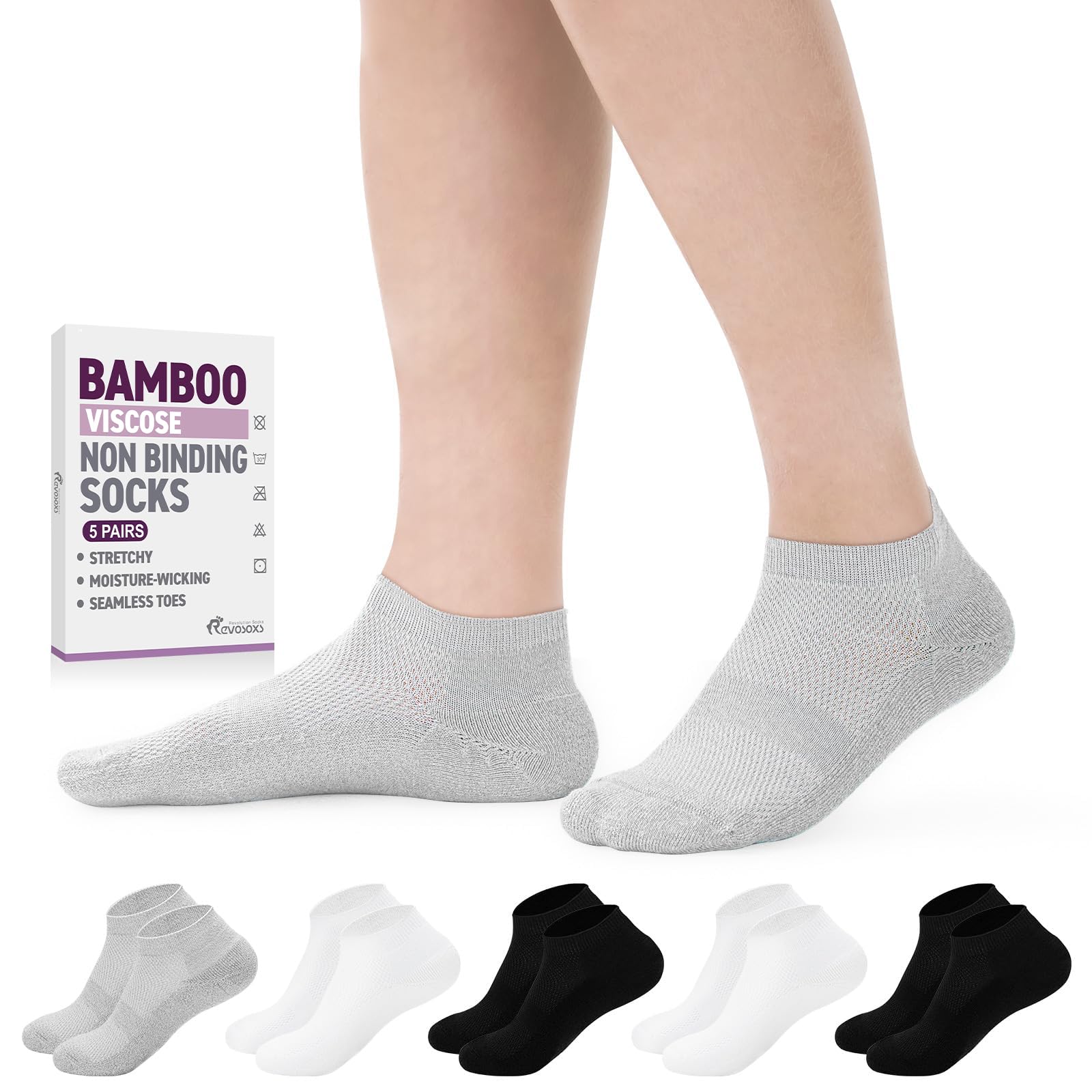 Revosoxs Diabetic Socks Low Cut 5 Pairs