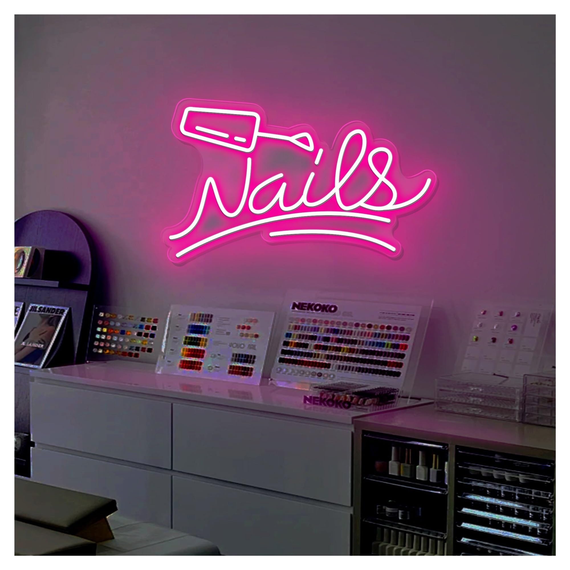 RONGCH Hanging Art Signs Nail Salon Neon Sign,Suitable for Beauty Room Wall Decor with Dimmable 40cm(A)